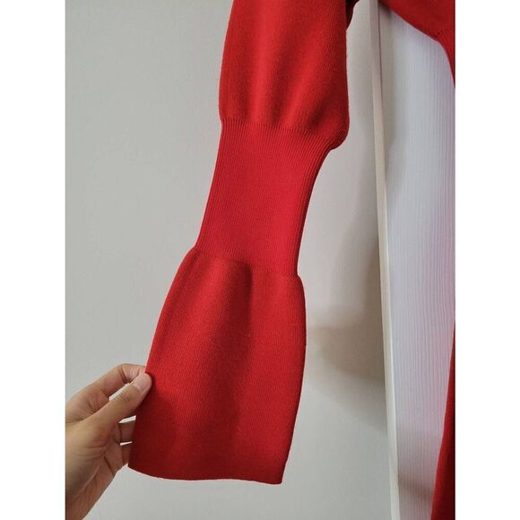 Tibi Merino Wool Bell Sleeve Knit Mini Dress XXS, RED $595 - Picture 5 of 10